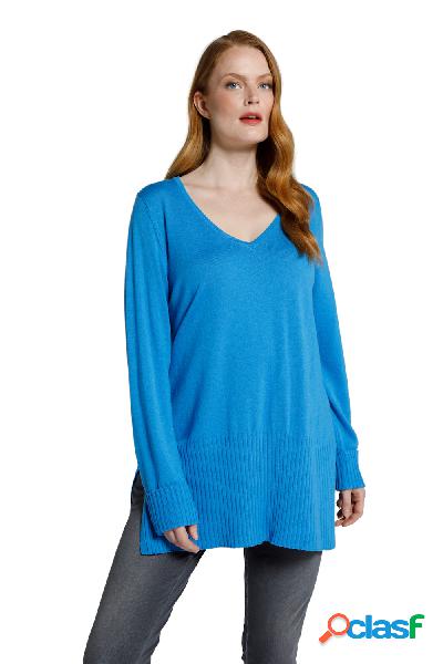 Pullover con lana, scollo a V e maniche lunghe, Donna, Blu,
