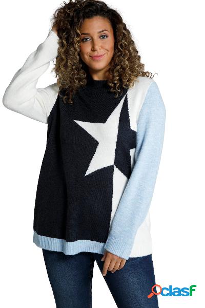 Pullover con stella, color blocking, scollo a girocollo e