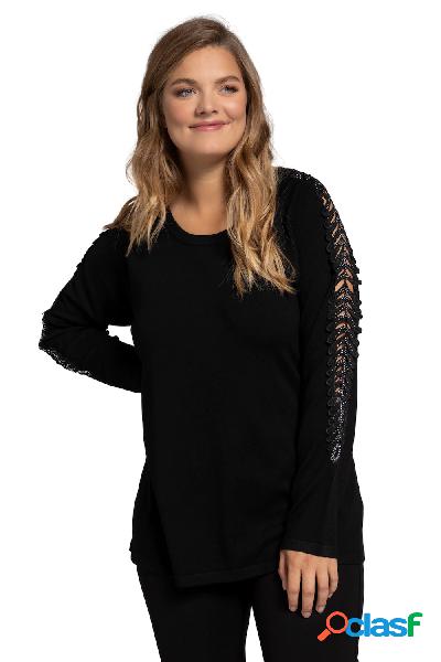 Pullover, lavorazione traforata con piccoli cristalli,