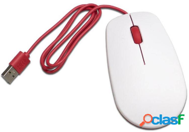 Raspberry Pi® Mouse USB Ottico Bianco, Rosso 3 Tasti