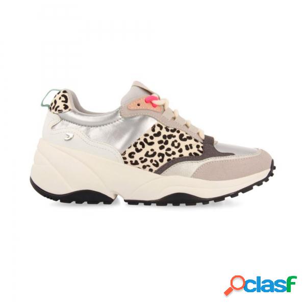 SNEAKERS BIANCHE CON MIX DI STAMPE E ZEPPA ESTERNA DA DONNA