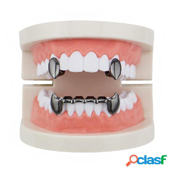 Set di 4 denti di protesi da vampiro vintage con bretelle