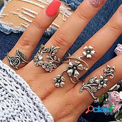Set di anelli Retrò Argento Lega Forma di fiore Di tendenza
