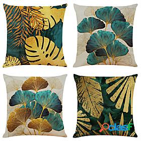 Set of 4 Throw Pillow Cases Open Branches and Loose Leaves