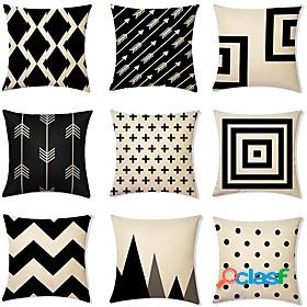 Set of 9 Faux Linen Pillow Cover, Geometic Contemporary