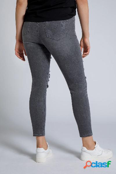 Skinny jeans con effetto destroyed, design a cinque tasche e