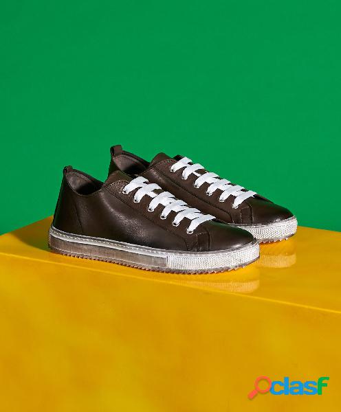 Sneakers In Pelle Color Fango Da Uomo