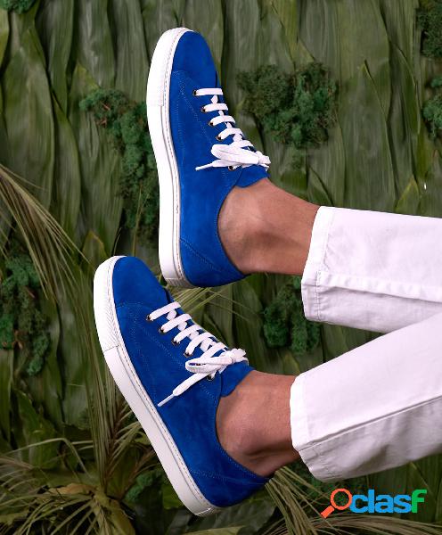 Sneakers In Pelle Scamosciata Blu Elettrico Da Uomo