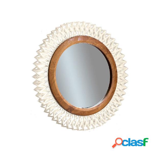 Specchio rotondo 'Diva Mirror' con cornice in Teak e rete