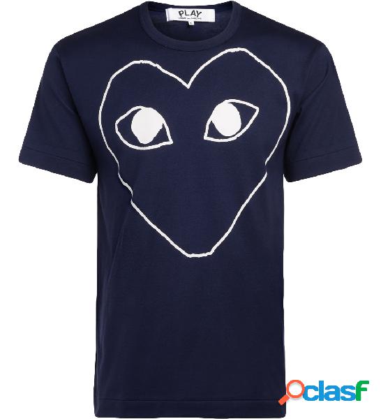 T-Shirt Comme Des Garçons PLAY blu con cuore bianco