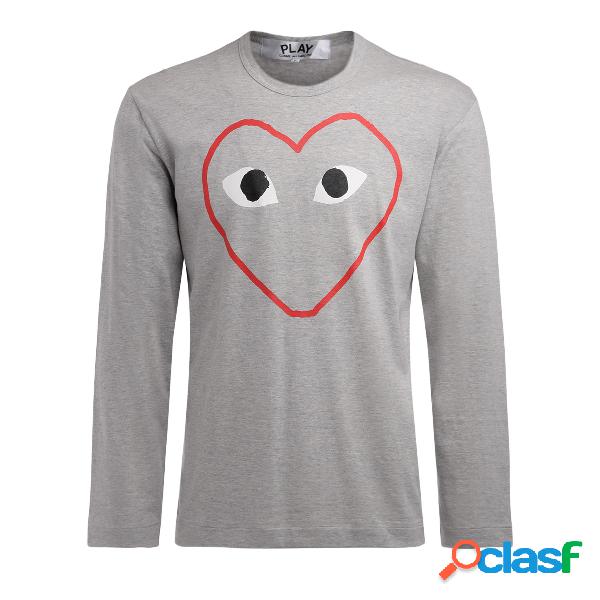 T-Shirt Comme Des Garçons PLAY da uomo manica lunga grigia