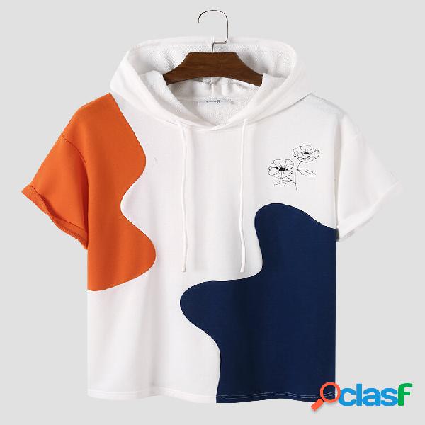 T-shirt casual da uomo con stampa floreale colorblock con