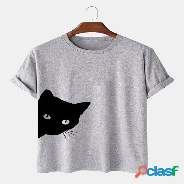 T-shirt casual da uomo traspirante con stampa gatto gatto