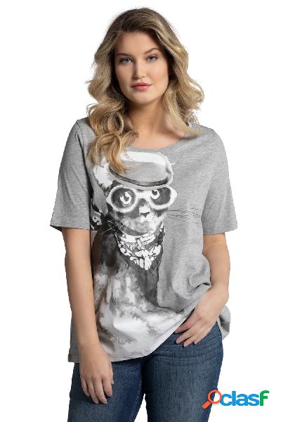 T-shirt classica con l'immagine di un gatto, scollo a