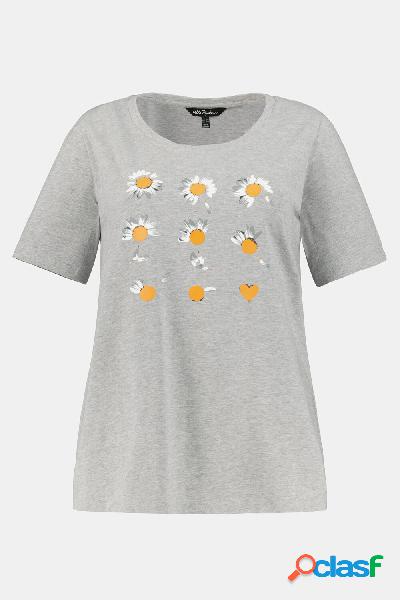 T-shirt classica con margheritine, scollo a girocollo e