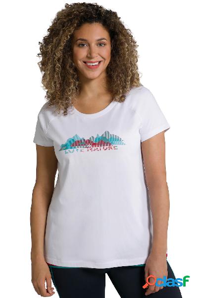 T-shirt classica con montagne, scollo a girocollo e mezze