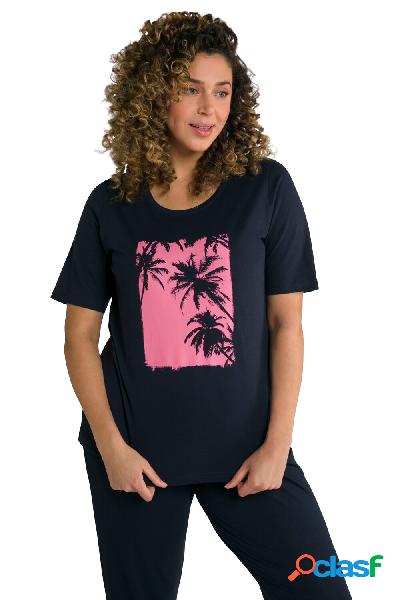 T-shirt classica con palme, scollo a girocollo e mezze