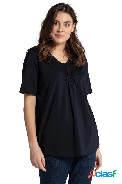 T-shirt con drappeggio, pizzo e mezze maniche, in cotone