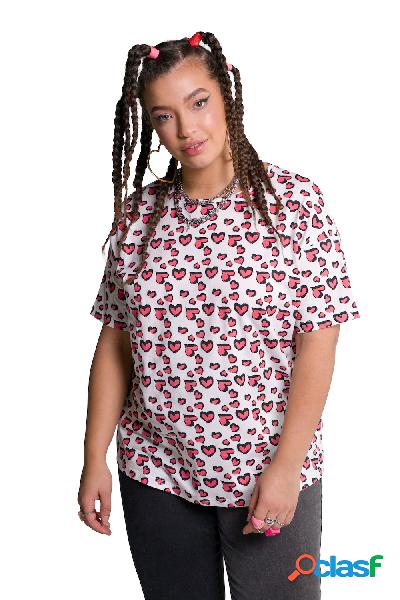 T-shirt dal taglio oversize con cuori, scollo a girocollo e