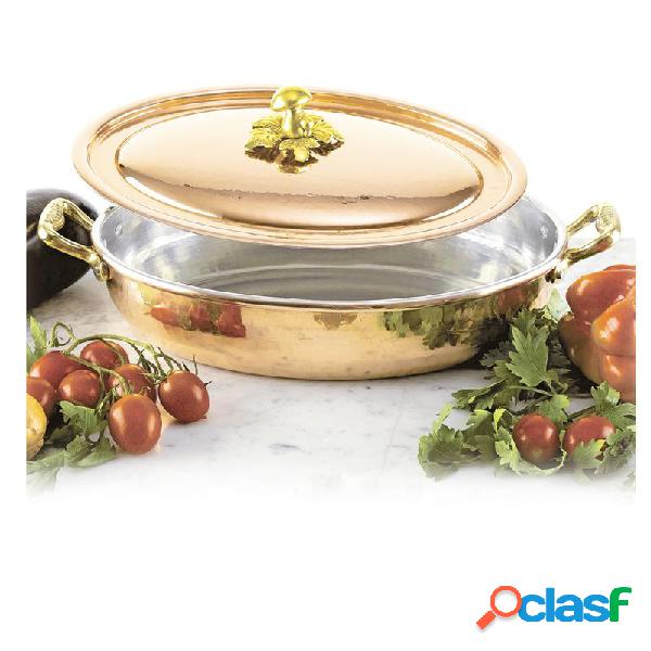 Tegame Ovale con coperchio 31x22 in rame massiccio 5 mm