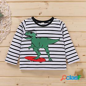 Toddler Boys T shirt Tee Long Sleeve White Dinosaur Print