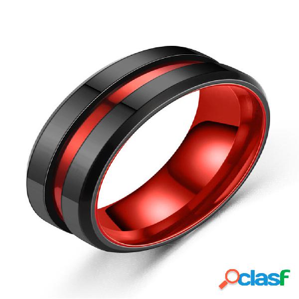 Trendy Simple Red Black Anello in acciaio al titanio a forma