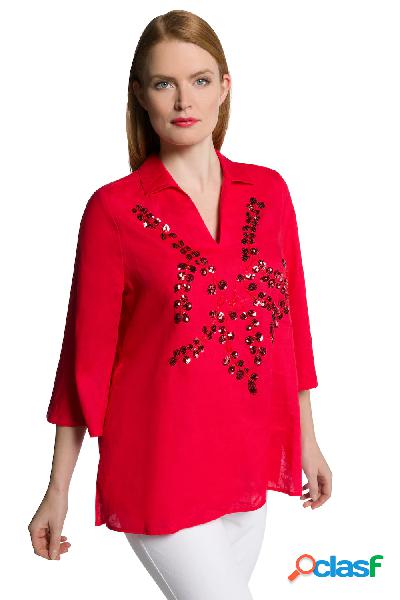 Tunica di lino con paillettes, colletto da camicia e maniche