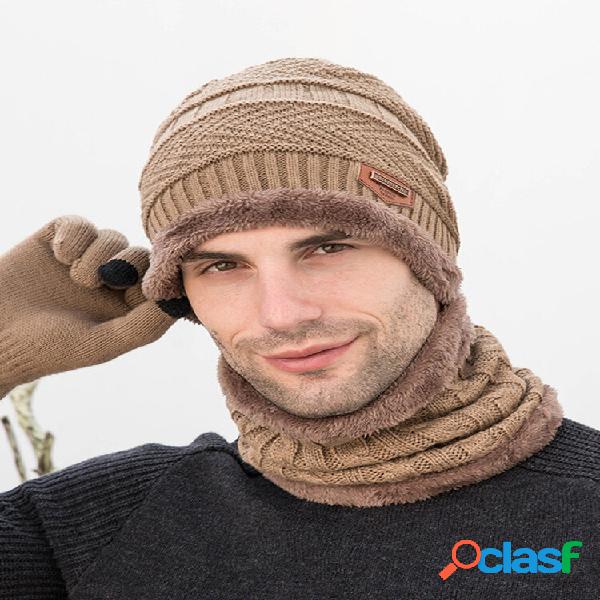 Uomo 3PCS Tinta unita Keep Warm Sets Fashion Casual Cappello