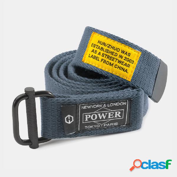 Uomo Canvas Letter Patch Doppio anello fibbia Tinta unita