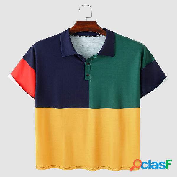 Uomo Colorblock Brief manica corta mezzo bottone Soft Polo