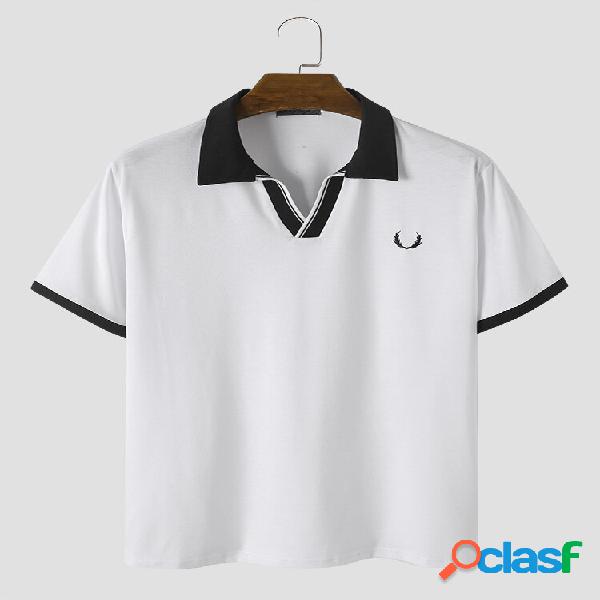 Uomo Contrast Trim Applique Soft Polo da lavoro a maniche