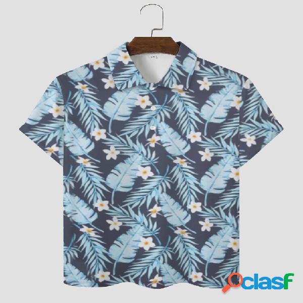 Uomo Tropical Leaf Print Hyperelastic Holiday Leisure Front