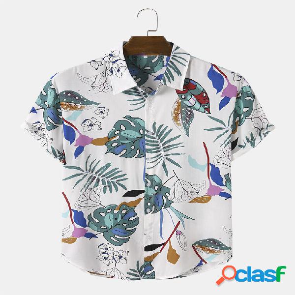 Uomo Tropical Leaves Holiday Hawaii Style Soft Camicie