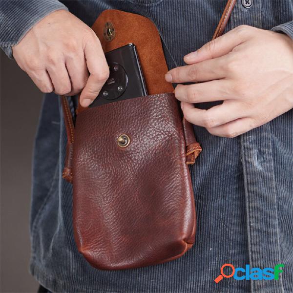 Uomo Vera Pelle Hasp 6.5 Pollici Telefono Borsa Tracolla