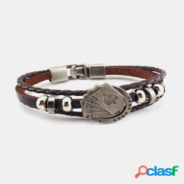 Vintage Bangle Bracciale Wave Leather Wax Rope Card
