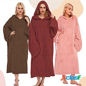 Womens 1 pc Pajamas Nightgown Hoddie Blanket Plush Simple