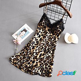 Womens 1 pc Pajamas Nightgown Satin Hot Fashion Leopard