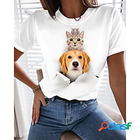 Womens 3D Cat T shirt Cat Dog 3D Print Round Neck Basic Tops