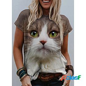 Women's 3D Cat T shirt Cat Graphic 3D Print Round Neck Basic