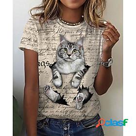 Womens 3D Cat T shirt Cat Graphic 3D Print Round Neck Basic