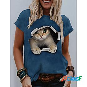 Womens 3D Cat T shirt Cat Graphic 3D Print Round Neck Basic