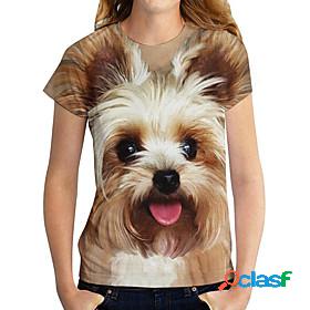 Women's 3D Printed T shirt Dog 3D Animal Print Round Neck