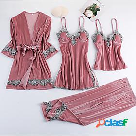 Women's 4 Pieces Pajamas Robes Gown Nightgown Sets Simple