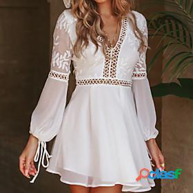 Womens A Line Dress Short Mini Dress White Long Sleeve Solid