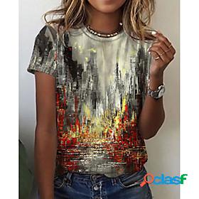 Womens Abstract Geometric Painting T shirt Graphic Scenery