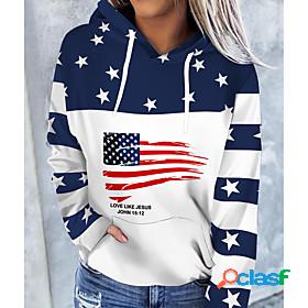 Womens American US Flag Stars Hoodie Sweatshirt Print 3D