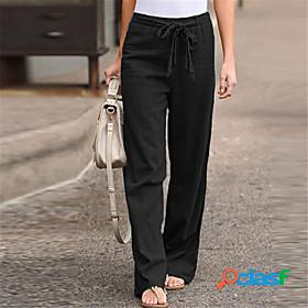 Women's Basic Chinos Pants Daily Solid Colored Mid Waist