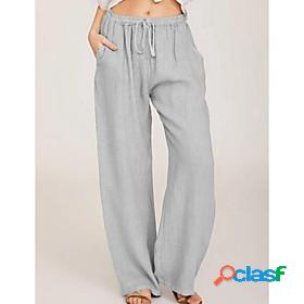 Womens Basic Classic Drawstring Culottes Wide Leg Chinos