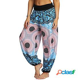 Womens Basic Harem Pants Print Mid Waist Blue Black S M L XL