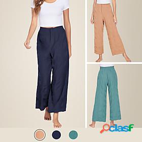 Womens Basic Pants Pants Causal Daily Plain Blue Green Brown